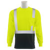 Erb Safety T-Shirt, Birdseye Mesh, Long Slv, Class 2, 9007SB, Hi-Viz Lime/Blk, XL 62416